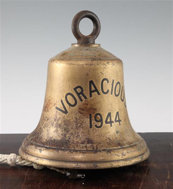 A WWII ships bell from the submarine HMS Voracious, 10.5in.